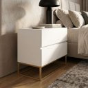 Ver imagem 4 de Mesa de Cabeceira 2 Gavetas Estilo Industrial Eros 60cm Branco Pés de Ferro Dourado
