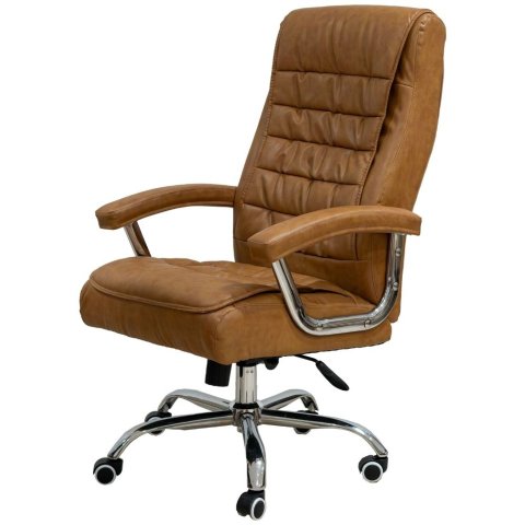 Cadeira Escritório Presidente Spring Oslo Domann Design Revestimento PU Camel Marrom Base Metal