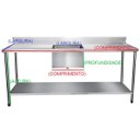 Ver imagem 2 de Bancada / Mesa Pia Em Aço Inox com Uma Cuba (56x34x14) Ao Centro E Prateleira (180x60x85)