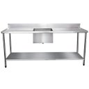 Ver imagem 1 de Bancada / Mesa Pia Em Aço Inox com Uma Cuba (56x34x14) Ao Centro E Prateleira (180x60x85)