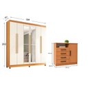 Ver imagem 3 de Guarda-Roupa Casal com Espelho 6 Portas e Cômoda 4 Gavetas com Porta e Nicho Apolo Marrom/Freijó/Off White