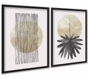 Ver imagem 1 de Kit 2 Quadros Neutros Bege Linhas Folha Aquarela 45x34cm - com Vidro:moldura Preta