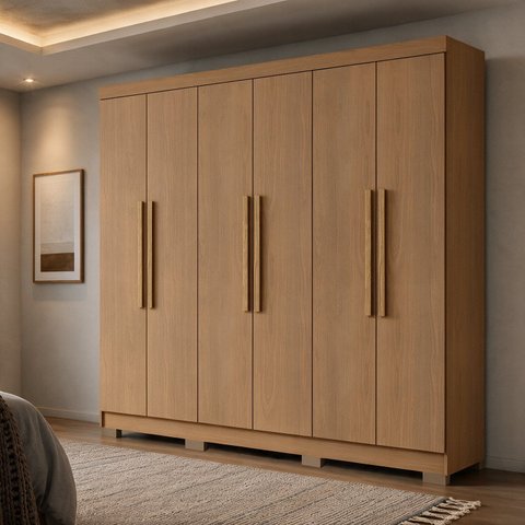 Guarda Roupa Casal 6 Portas 2 Gavetas com Pés Lyon Yescasa Cinamomo