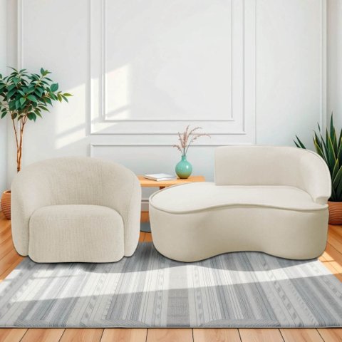 Kit Divã Recamier Orgânico Marrocos 150cm Lado Esquerdo e 1 Poltronas Amore Bouclé Bege