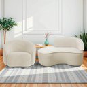 Ver imagem 1 de Kit Divã Recamier Orgânico Marrocos 150cm Lado Esquerdo e 1 Poltronas Amore Bouclé Bege