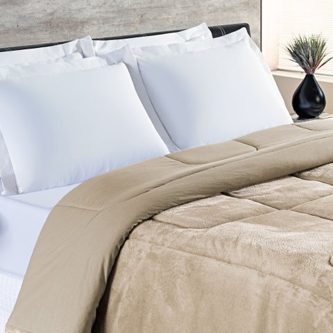 Coberdrom Allure Queen Dupla Face Manta Plush + Malha 1 Peça - Cáqui