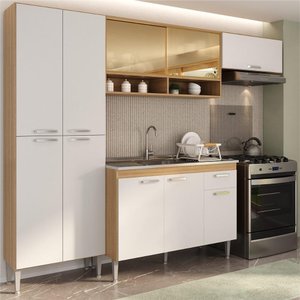 Armário de Cozinha Compacta com Balcão para Pia e Paneleiro Paris Multimóveis Mp2229 Rustic/