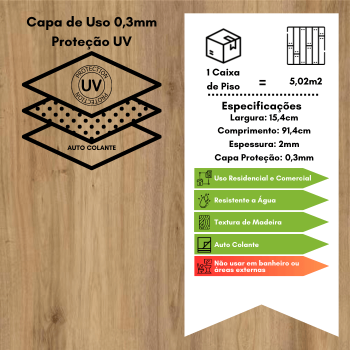 Piso Vinílico Auto Adesivo 2mm com Proteção - Papoula - M2 - 2