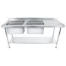 Bancada / Mesa Pia Em Aço Inox com Duas Cubas (50x40x25) A Esquerda E Prateleira (160x60x85) - 1