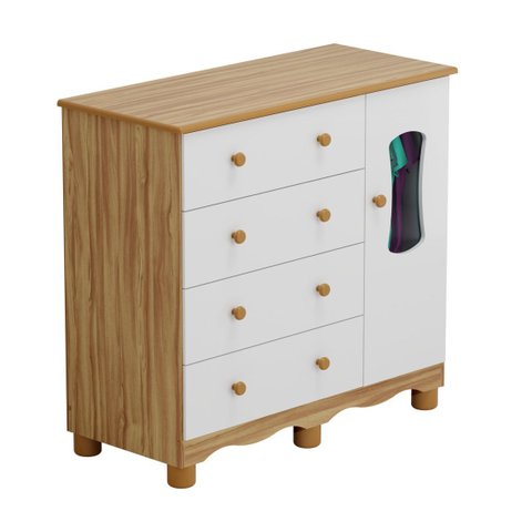 Cômoda 1 Porta 4 Gavetas Luna - Moveis Peroba Amendoa/branco