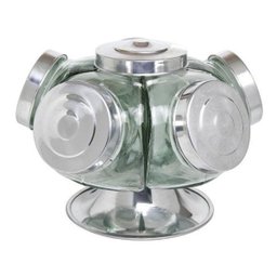 Baleiro Giratório Vidro 28 Cm 5 Potes Transparente Expositor Bomboniere Balas Doces Cap. 2.5 Litros - 1