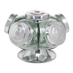 Baleiro Giratório Vidro 28 Cm 5 Potes Transparente Expositor Bomboniere Balas Doces Cap. 2.5 Litros