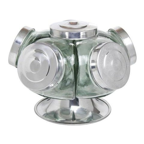 Baleiro Giratório Vidro 28 Cm 5 Potes Transparente Expositor Bomboniere Balas Doces Cap. 2.5 Litros