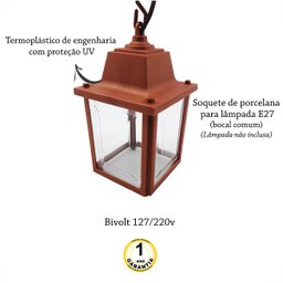 Luminária Pendente Vintage Cobre Colonial Externo Acl95 - 4 Luminária Pendente Vintage Cobre Colonial Externo Acl95 - 4