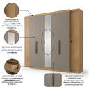 Ver imagem 5 de Guarda-Roupa Casal com Espelho 100% MDF 7 Portas 4 Gavetas Nogal/Cinza Gris Yescasa Supremo 266cm