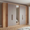 Ver imagem 1 de Guarda-Roupa Casal com Espelho 100% MDF 7 Portas 4 Gavetas Nogal/Cinza Gris Yescasa Supremo 266cm