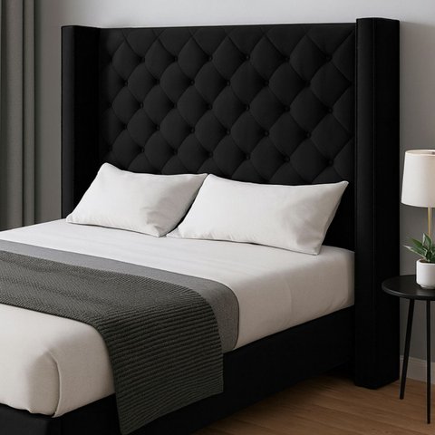 Cabeceira Villach Estofada para Cama Box de Casal 1,40 Veludo Preto Bz Home Decor