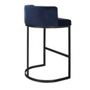 Ver imagem 2 de Banqueta Alta Estofada Estrutura Aço Carbono Belly Ii Base Preto 65cm Suede Azul