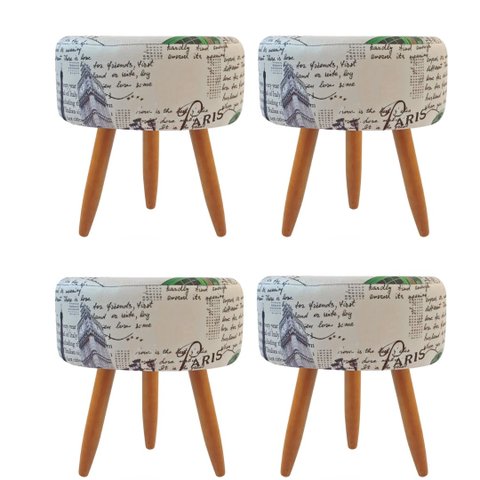 Combo 4 Puffs decorativos redondo pé palito-Suede paris azul verde