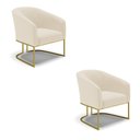 Ver imagem 1 de Kit 02 Poltronas Stella Linho Base Industrial Dourada - D’Rossi A19 Bege