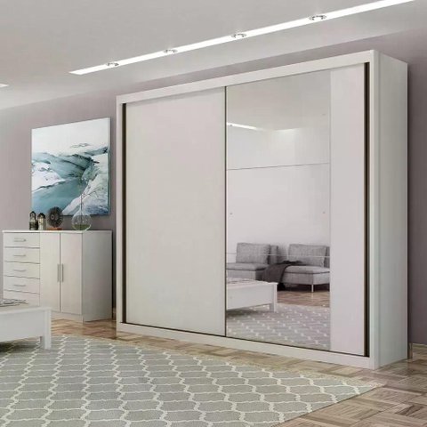 Guarda Roupa Bravo Gold 2 Portas 4 Gavetas 1 Espelho Cor:branco