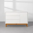 Ver imagem 7 de Kit Quarto Theo com Pés Square Mel - Berço + Cômoda 3 Gavetas e 1 Porta + Guarda-roupa 3 Portas + Po