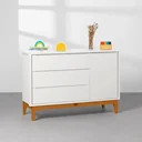 Ver imagem 5 de Kit Quarto Theo com Pés Square Mel - Berço + Cômoda 3 Gavetas e 1 Porta + Guarda-roupa 3 Portas + Po