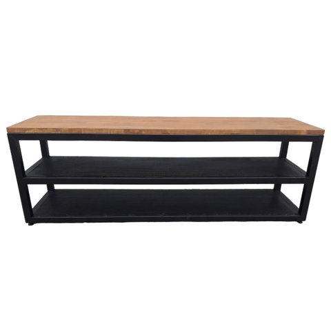 Rack Sapateira Industrial com 2 Prateleiras de Chapas Perfuradas de Ferro e Tampo de Madeira Imbuia