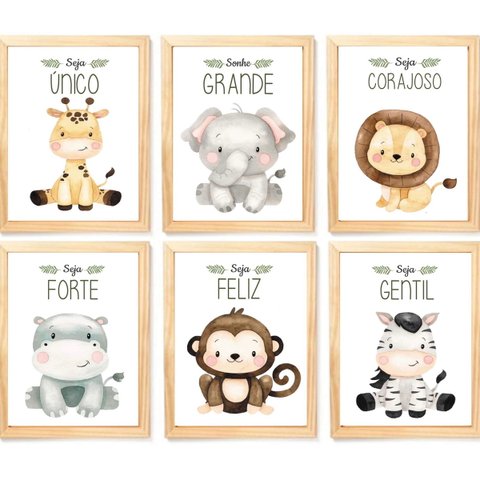 Quadro Infantil Safari 6 un A4 vidro e pendurador