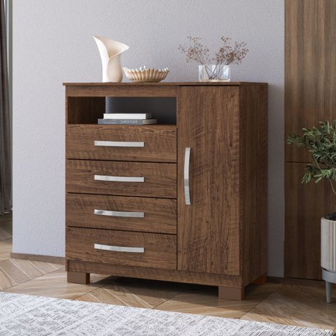 Comoda Sapateira Aspen 1 Porta 4 Gavetas Malbec em Mdp
