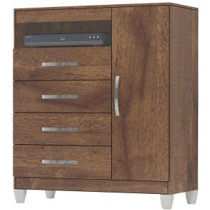 Cômoda com Sapateira Incorplac Cannes 4 Gavetas 1 Porta Malbec