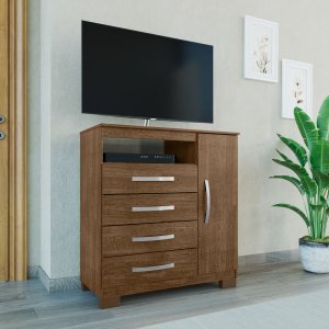 Cômoda Sapateira Cannes 1 Porta 4 Gavetas Malbec