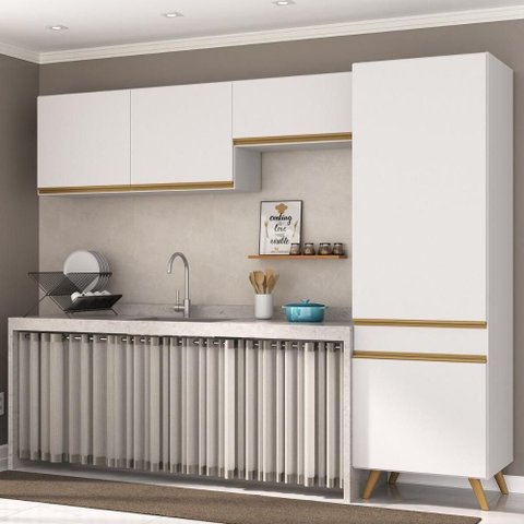 Armário Cozinha Modulada Compacta 252cm 3 Peças Retrô Veneza Multimóveis Mp2301