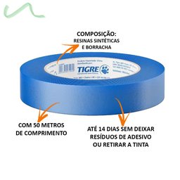 Kit 6 Fita Crepe 24mm x 50m Azul Profissional Anti-UV Pintura Parede - Tigre - 3