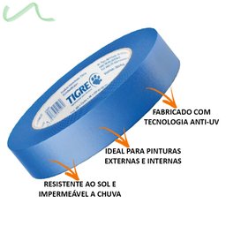 Kit 6 Fita Crepe 24mm x 50m Azul Profissional Anti-UV Pintura Parede - Tigre - 2