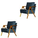 Ver imagem 1 de Kit 2 Poltronas Cadeira Mona Luxo Recepção - Suede Azul Marinho