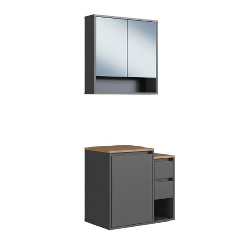 Gabinete Suspenso e Espelheira para Banheiro Bologna 60cm Grafite Art In Móveis - CJ088GF