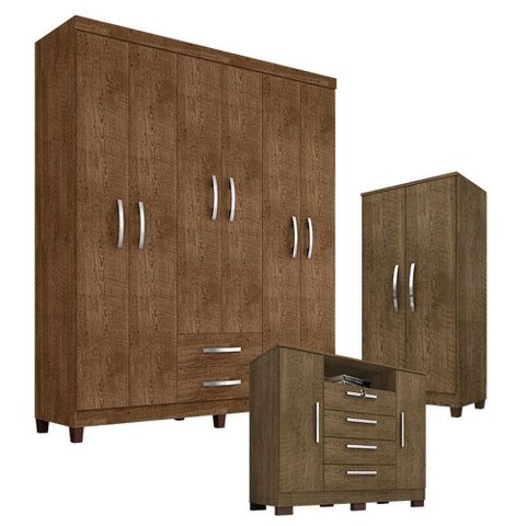 Guarda Roupa Casal Modena com Cômoda Madri e Armário Multiuso Recife Malbec - Incorplac