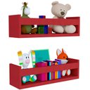 Ver imagem 4 de Kit 2 Prateleira 40cm Vermelho para Livro Revista Infantil Parede Mdf
