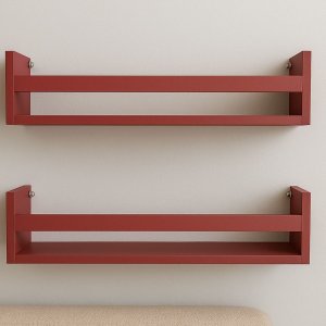 Kit 2 Prateleira 40cm Vermelho para Livro Revista Infantil Parede Mdf