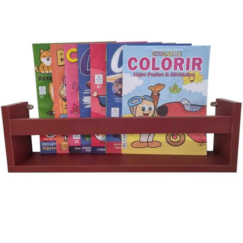 Prateleira 60cm Vermelho para Livro Revista Infantil Decorativo Mdf