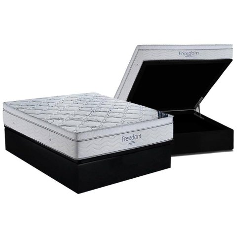 Cama Box Baú Casal: Colchão Molas Ortobom SuperPocket Freedom + Base CRC Suede Black(138x188)
