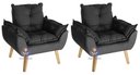 Ver imagem 2 de Kit 02 Poltrona/cadeira Decorativa e Puff Glamour Preto com Pés Quadrado Preto