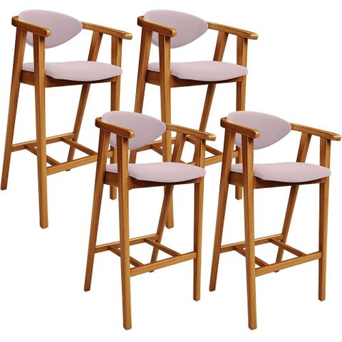 Kit 04 Banquetas Alta para Cozinha Bancada Bar Sala de Jantar Fixa Cecília L02 Suede Rosê - Lyam
