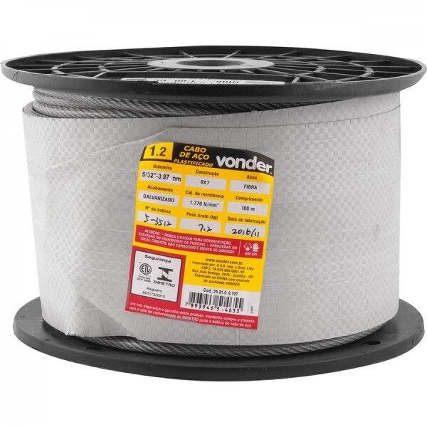 Cabo de aço plastificado alma de fibra 397 mm - 5/32" 6 x 7 Vonder - 3