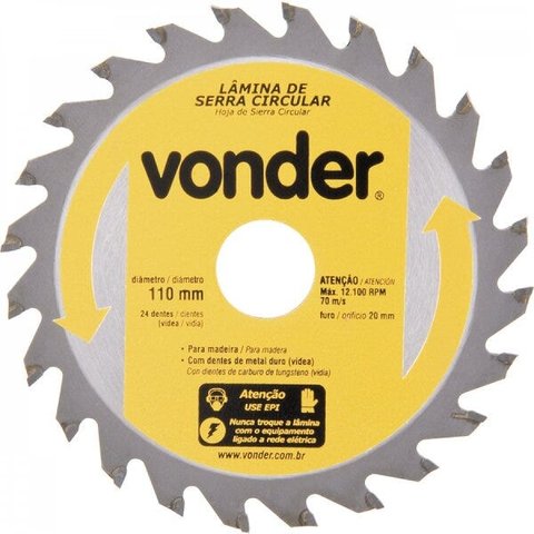 Jogo de lâmina de serra circular com vídea 110 mm x 20 mm x 24 dentes Vonder