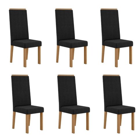 Kit 6 Cadeiras Nice com Espaldar – Tecido Veludo Suede, Pés em Mdf com Sapatilhas Plásticas Mel/