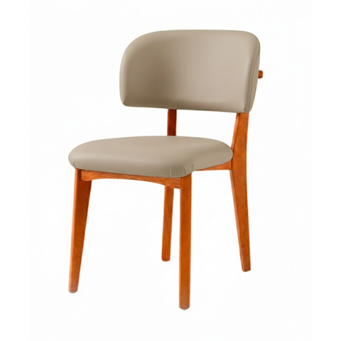 Cadeira de Jantar Lina Couro Sintético Bege Madeira Mel - Ooca Móveis