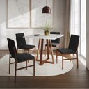 Ver imagem 1 de Conjunto de Jantar Mesa Mônaco 90cm Tampo Branco com 4 Cadeiras Pretas Base Cobre