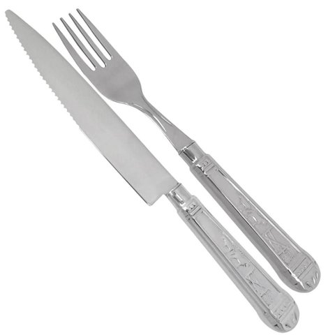 Jogo de Talheres Jumbo Churrasco Faqueiro Aço Inox 24 Peças Prateado Jantar